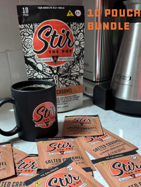 Salted Caramel THC-Infused Coffee Syrup — 10 Pouch Bundle (100 Sachets, 10 mg Each)