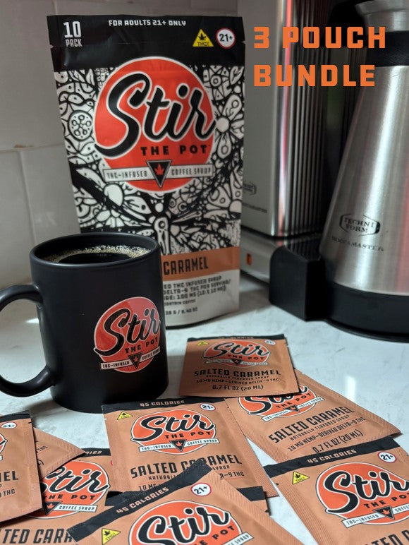 Salted Caramel THC-Infused Coffee Syrup — 3 Pouch Bundle (30 Sachets, 10 mg Each)