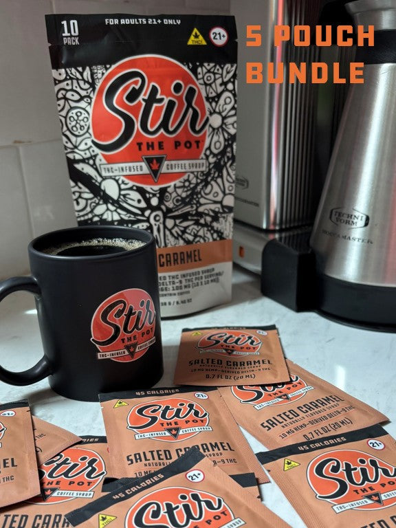 Salted Caramel THC-Infused Coffee Syrup — 5 Pouch Bundle (50 Sachets, 10 mg Each)